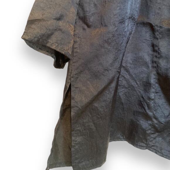 Womens Vintage Justin Allen Black Satin Polyester Collarless Button Up Size 2X - Picture 14 of 16